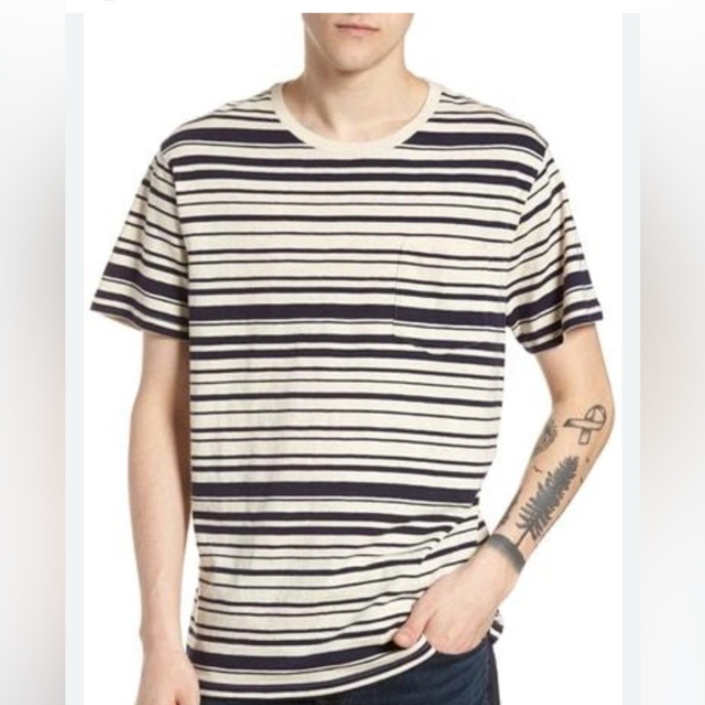 Men’s J. CREW JEANS SLUB COTTON T-SHIRT IN VARIEGATED STRIPE size small nwt